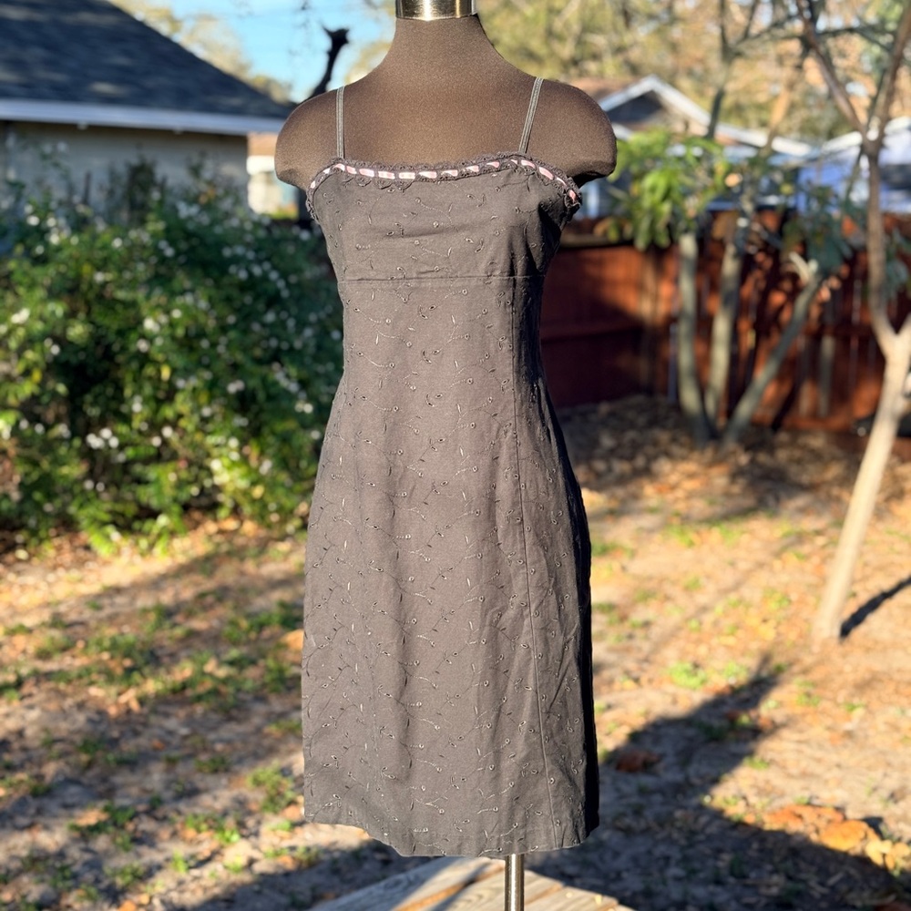 90s 2000s Betsey Johnson Floral Embroidered Eyelet Lace Ribbon Dress